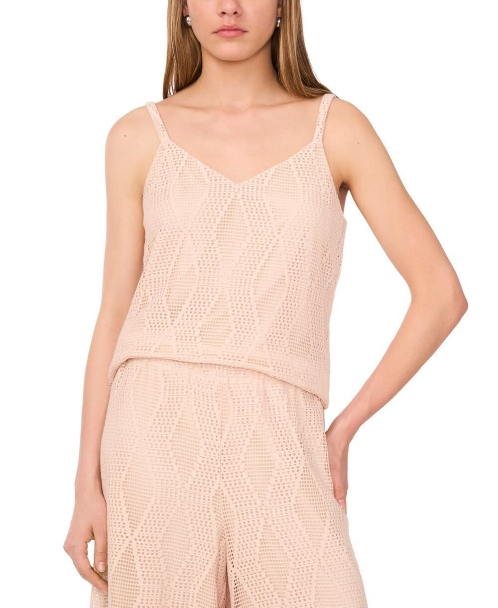 Sam & Jess Women's Sleeveless V-Neck Lace-Mesh Top Beige Size XS 1816